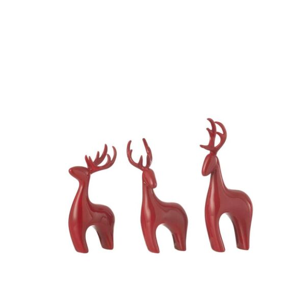 SET OF 3 REINDEER RESIN ELECTROPLATED RED