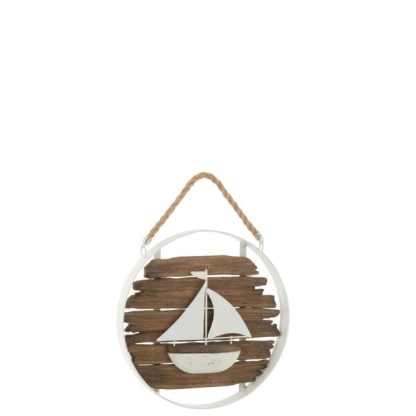 WALL DECORATION BOAT ROUND PAULOWNIA WOOD/METAL NATURAL/WHITE