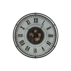 CLOCK METAL BORDER ROMAN NUMERALS METAL GREY/BLACK/GOLD LARGE