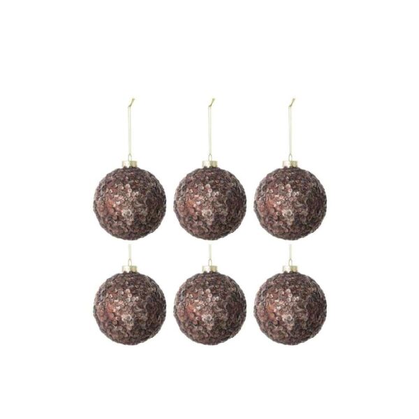 BOX OF 6 CHRISTMAS BAUBLES SEQUINS SUGAR MATTE GLASS DARK BROWN SMALL