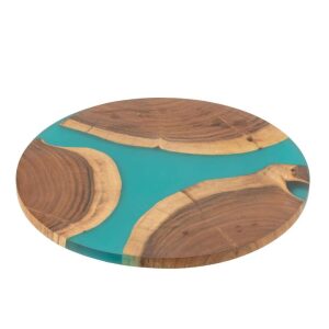 CUTTING BOARD ROUND ACACIA WOOD/RESIN NATURAL/BLUE