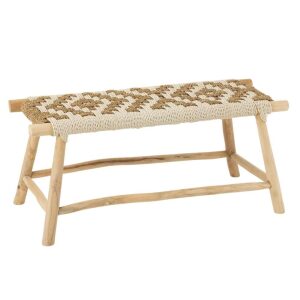 BENCH WAVERLY TEAK WOOD/SEAGRASS NATURAL/WHITE
