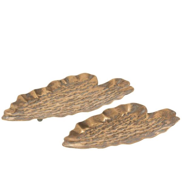 SET OF 2 TRAYS LEAFS METAL GOLD