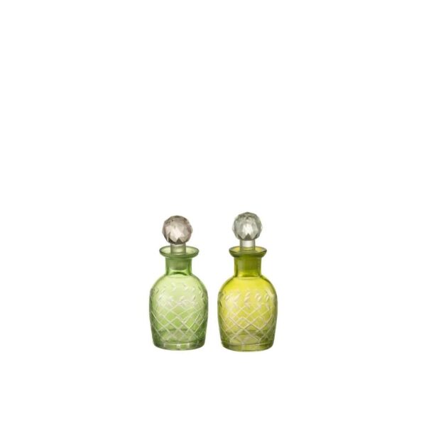 CARAFE LEAVES GLASS GREEN SMALL ASSORTMENT OF 2