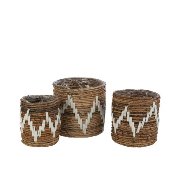 SET OF 3 BASKETS FANNY BANANA LEAF NATURAL/WHITE
