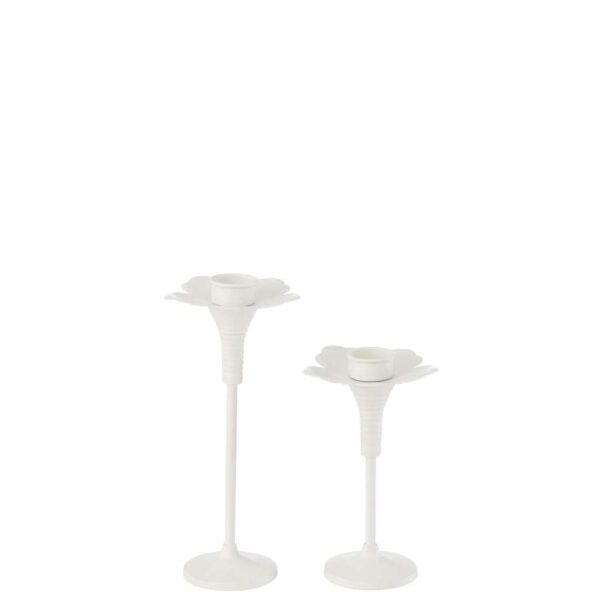 SET OF 2 CANDLE HOLDERS OLDIES METAL WHITE