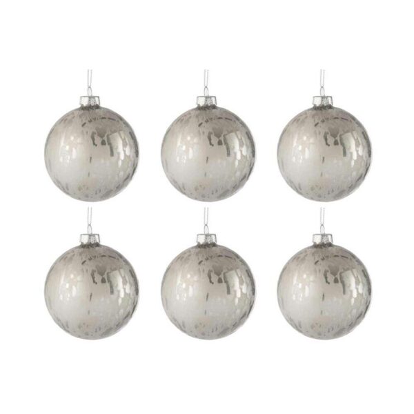 BOX OF 6 CHRISTMAS BAUBLE GLASS SHINING/MATTE ANTIQUE SILVER SMALL
