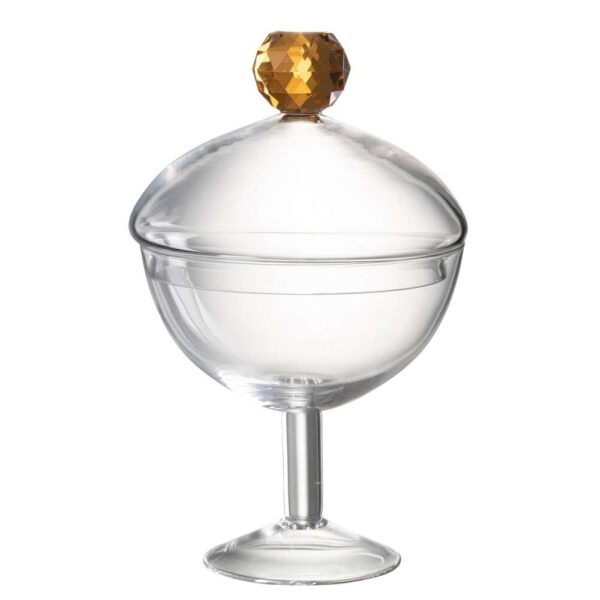STORAGE JAR DIAMOND CRYSTAL GLASS TRANSPARENT/LIGHT ORANGE LARGE