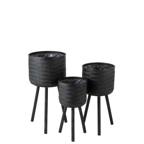 SET 3 FLOWERPOT HOLDERS 3 LEGS BAMBOO/PLASTIC BLACK