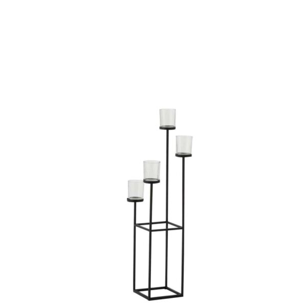 CANDLE HOLDER 4 PARTS METAL/GLASS BLACK
