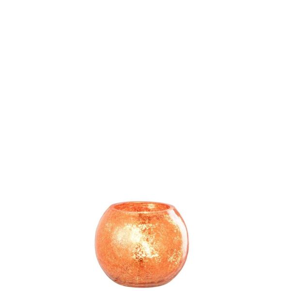 TEALIGHT HOLDER BALL CRAQUELURE GLASS ORANGE SMALL