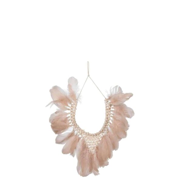 NECKLACE 2 FEATHERS/SHELLS BOHO SALMON