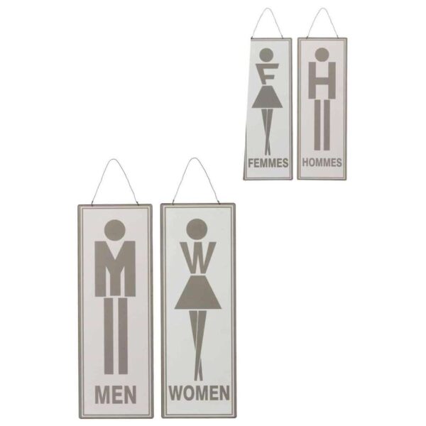 PLACARD TOILET ENGLISH/FRENCH METAL WHITE/GREY ASSORTMENT OF 2
