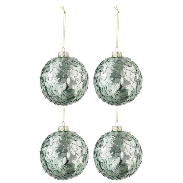 BOX OF 4 CHRISTMAS BAUBLES SEQUINS GLASS LIGHT AZURE MEDIUM