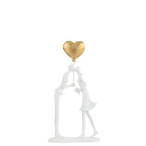 COUPLE KISS HEART BALLOON RESIN WHITE/GOLD