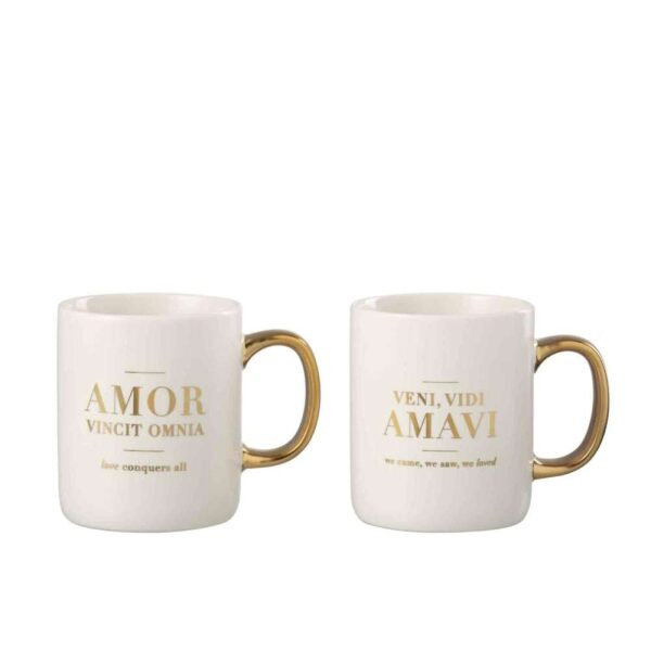 MUG MESSAGE AMOUR LATIN PORCELAIN WHITE / GOLD ASSORTMENT OF 2