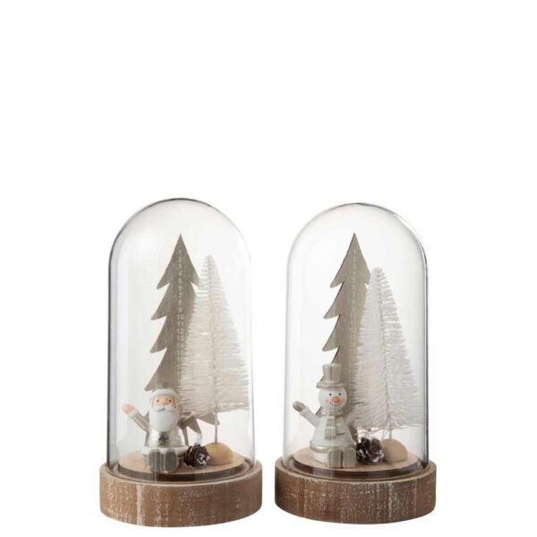 BELL JAR CHRISTMAS+LED WOOD SILVER/WHITE LARGE ASSORTMENT OF 2