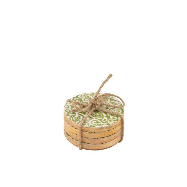 SET OF 4 COASTERS PATTERN MANGO WOOD GREEN/WHITE