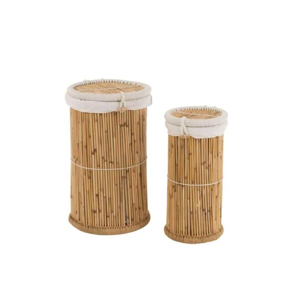 SET OF 2 BASKETS CYLINDER BAMBOO NATURAL/WHITE