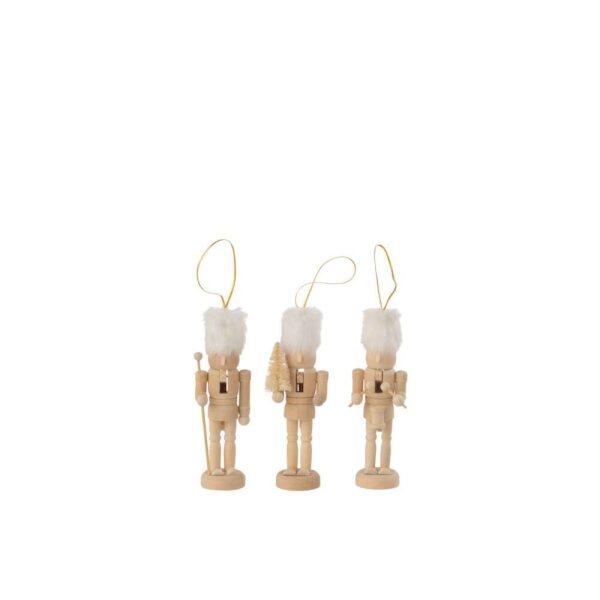 BOX OF 3 HANGERS NUTCRACKERS WOOD/FUR NATURAL/WHITE