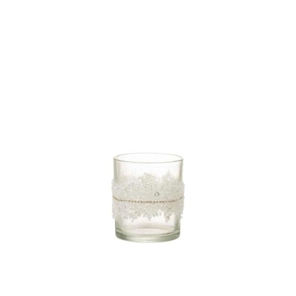 TEALIGHT HOLDER SUGAR MIDDLE DIAMONDS LINE GLASS CLEAR MEDIUM