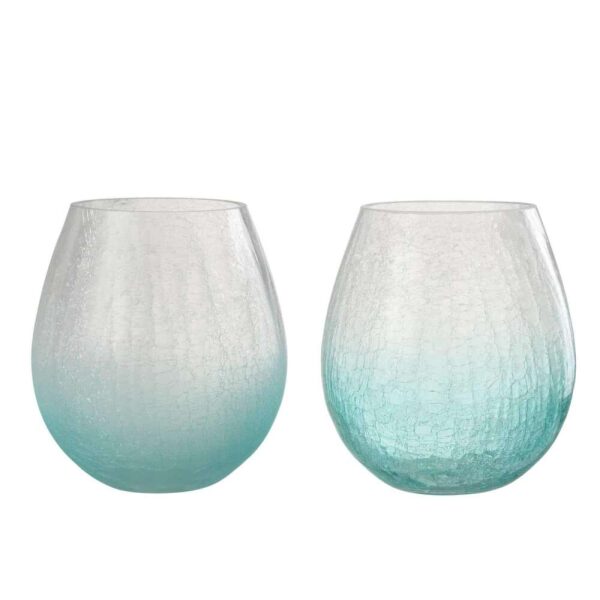 HURRICANE EGG SHAPE CRAQUELURE GLASS BLUE SMALL ASSORTMENT OF 2