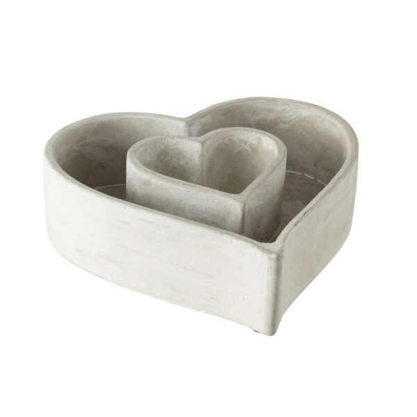 FLOWERPOT HEART IN HEART CEMENT GREY