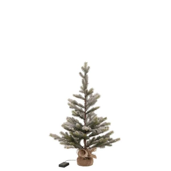 CHRISTMAS TREE SNOWY+LED+BATTERY IN POT JUTE PLASTIC GREEN MEDIUM
