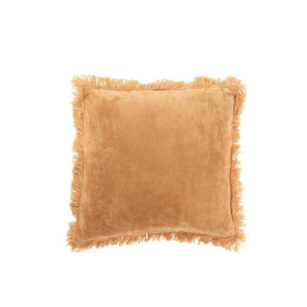 CUSHION FRINGE COTTON VELVET OCHRE