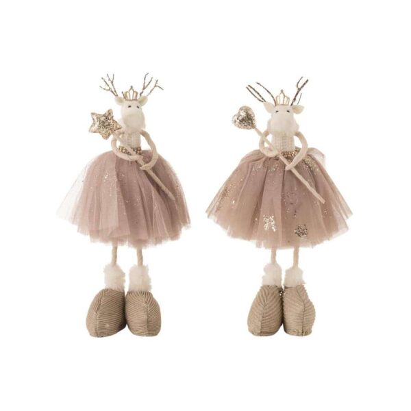 REINDEER STAR/HEART STANDING TEXTILE BEIGE MIX ASSORTMENT OF 2