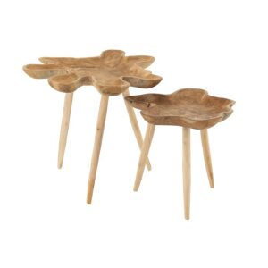 SET OF 2 SIDE TABLE SPLASH TEAK WOOD NATURAL