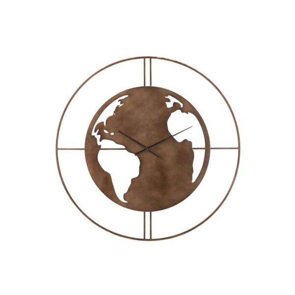 CLOCK WORLD MAP HOLES METAL DARK BROWN LARGE