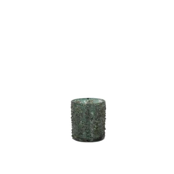 TEALIGHT HOLDER FINE STONES GLASS GREY/GREEN SMALL