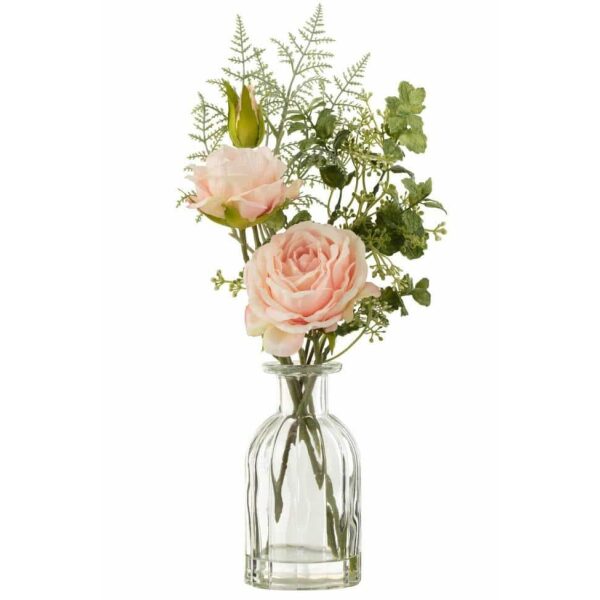 BOUQUET ROSES IN VASE+ARTIFICIAL WATER PLASTIC GREEN/LIGHT PINK LARGE