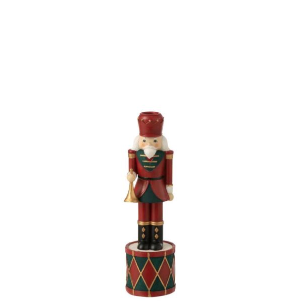 CANDLEHOLDER NUTCRACKER RESIN RED/GREEN SMALL