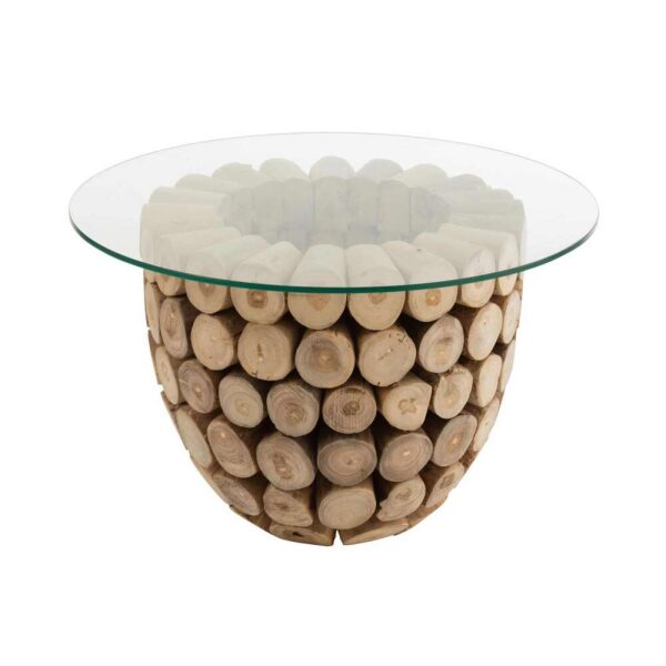 SIDETABLE DISCS OPEN TEAK WOOD NATURAL/GLASS