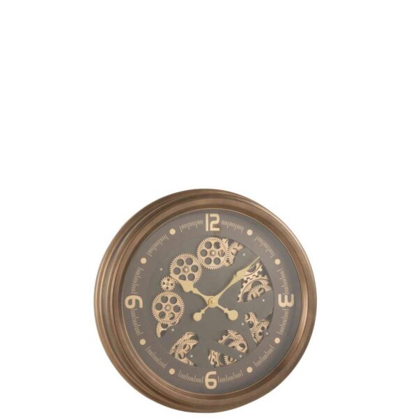 CLOCK ARABIC NUMERALS VISIBLE MECANISM METAL+GLASS ANTIQUE GOLD