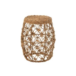 SIDE TABLE BARREL IRON/BANANA LEAF NATURAL