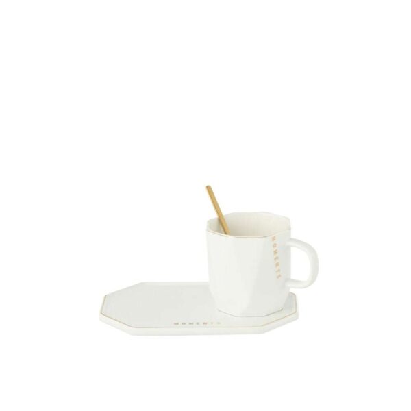 MUG+SAUCER+SPOON MOMENTS CERAMIC WHITE