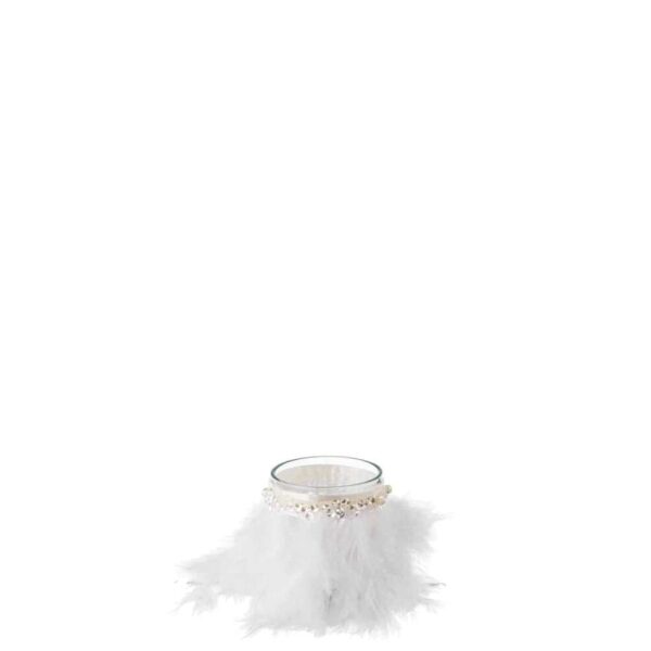 TEALIGHT HOLDER FEATHERS WHITE GLASS TRANSPARENT SMALL