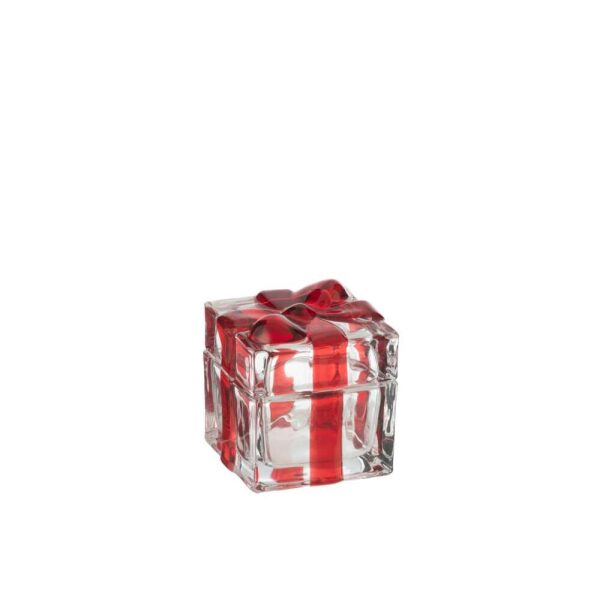 STORAGE JAR GIFTBOX GLASS RED SMALL