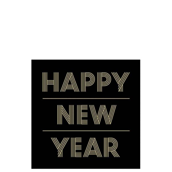 STACK 20 NAPKINS HAPPY NEWYEAR PAPER BLACK/GOLD LARGE