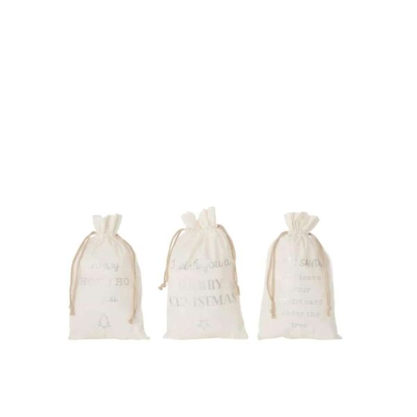 BAG CHRISTMAS ENGLISH VELVET WHITE MEDIUM ASSORTMENT OF 3