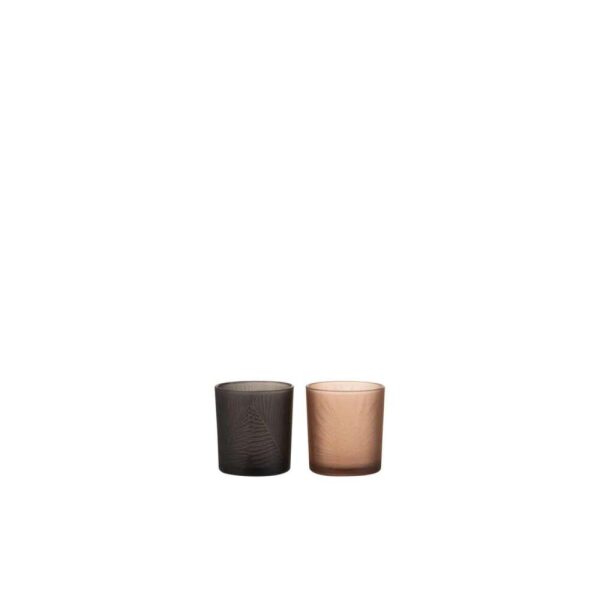 TEALIGHT HOLDER LEAF GLASS BLACK/BROWN ASSORTMENT OF 2