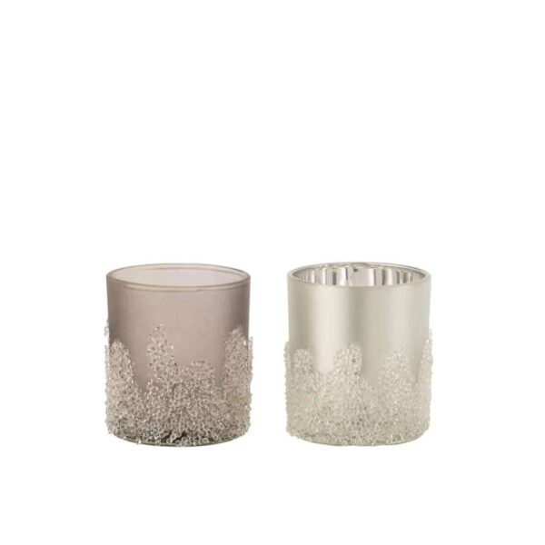 TEALIGHT HOLDER SUGAR FROSTED GREY/SILVER SMALL ASSORTMENT OF 2