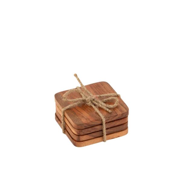 SET OF 4 COASTERS SQUARE ACACIA WOOD DARK NATURAL