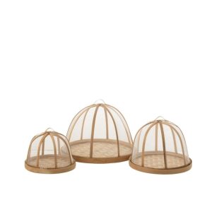 SET OF 3 TRAY+FOODCOVER BAMBOO NATURAL/WHITE