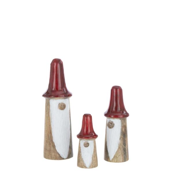 SET OF 3 GNOMES MUSHROOMS WOOD NATURAL/RED