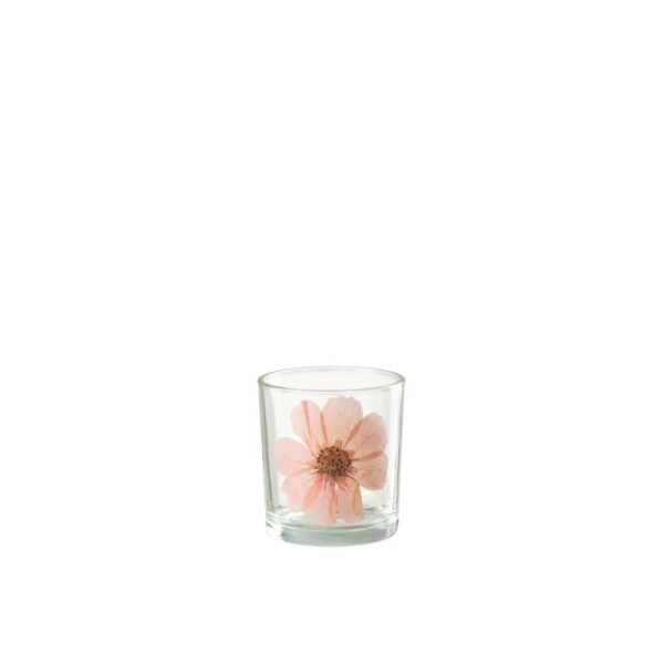 TEALIGHT FLOWER PINK GLASS MIX