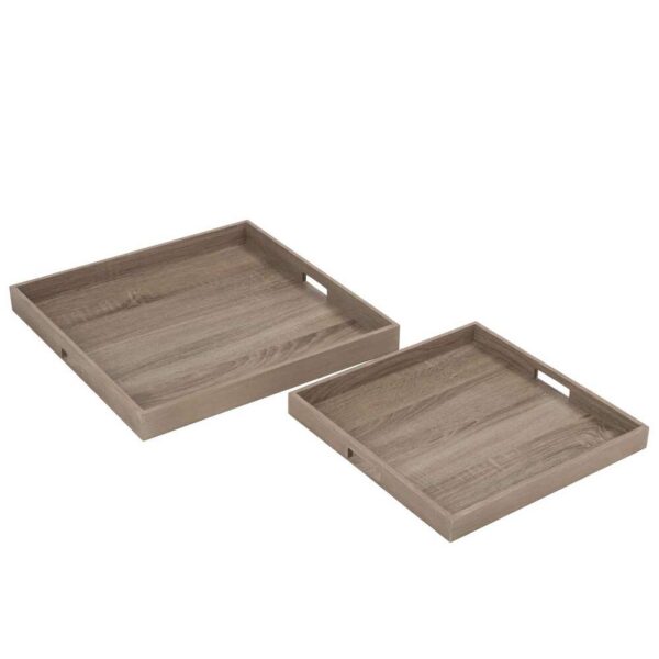 SET 2 TRAY SQUARE WOOD NATURAL